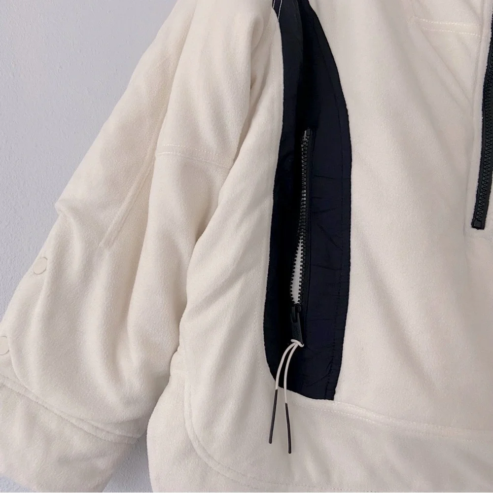 NWOT Free People Movement Climber Fleece Pullover Jacket Ivory and Black